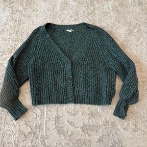 American Eagle Outfitters Dark Green Cropped V-Neck Cardigan